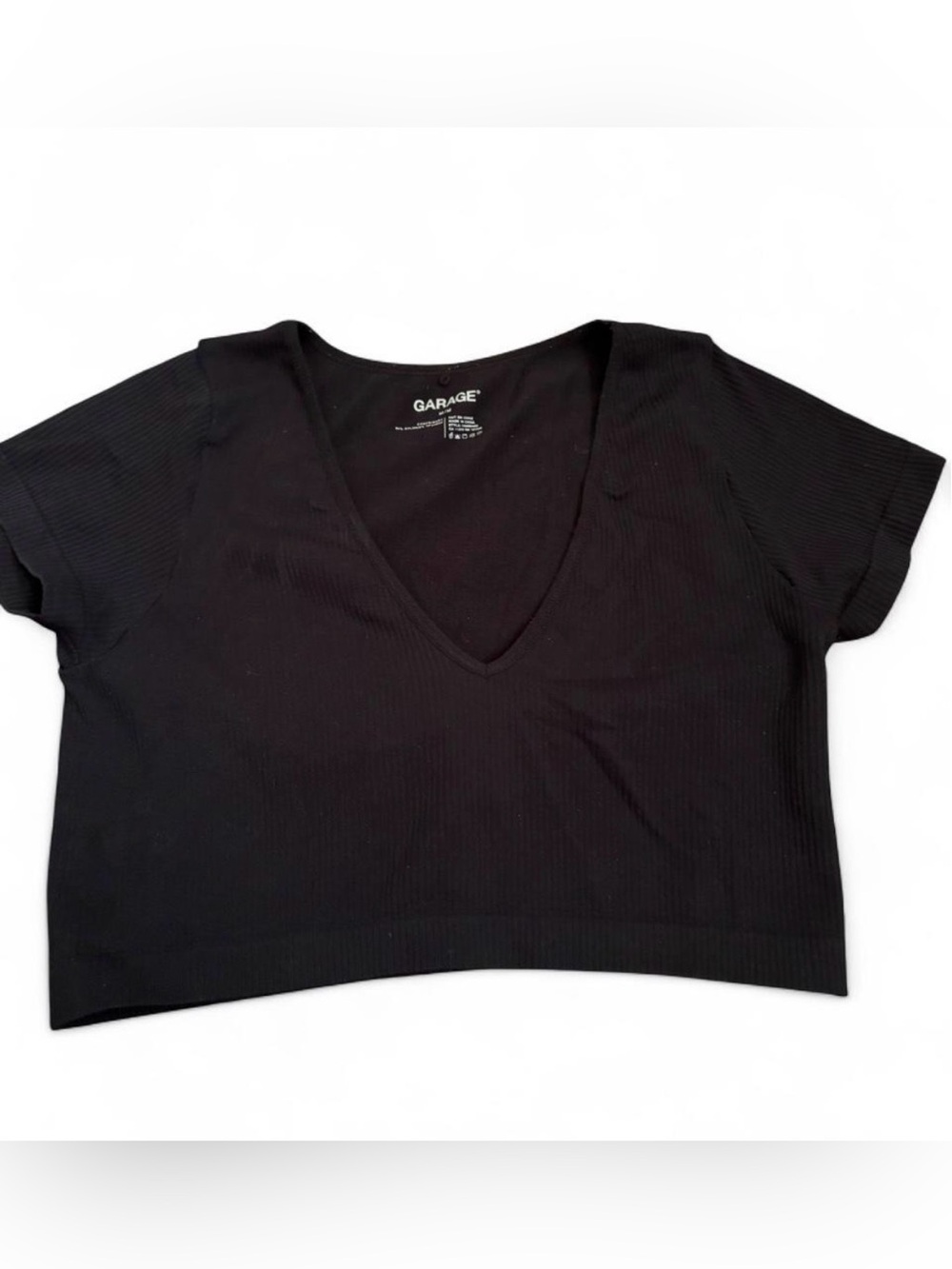 Garage Black V-Neck Ribbed Crop Top
